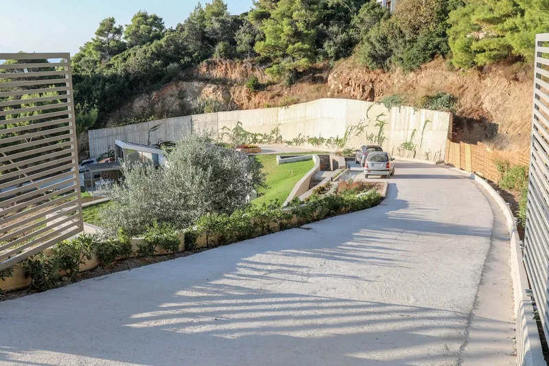 The driveway to the villas