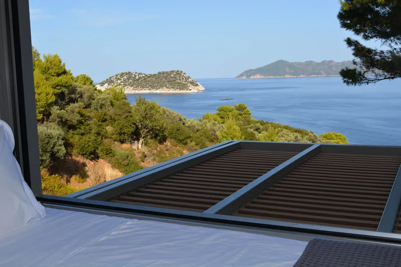 The view from the loft over the pergola to the islands