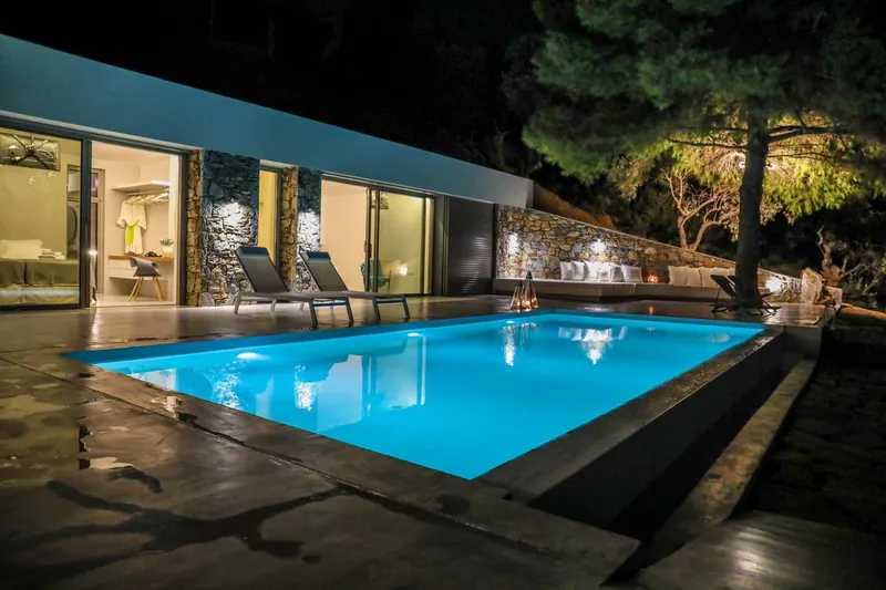 The lit pool at night