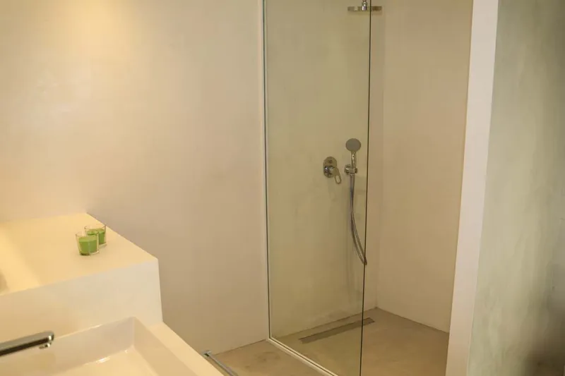 The walk-in shower