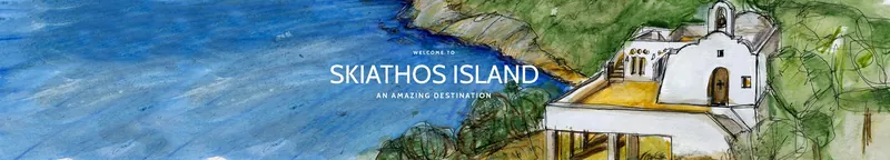 Welcome to Skiathos Island – an amazing destination: a watercolour of the blue sea, the rocky coast and a white chapel among the green